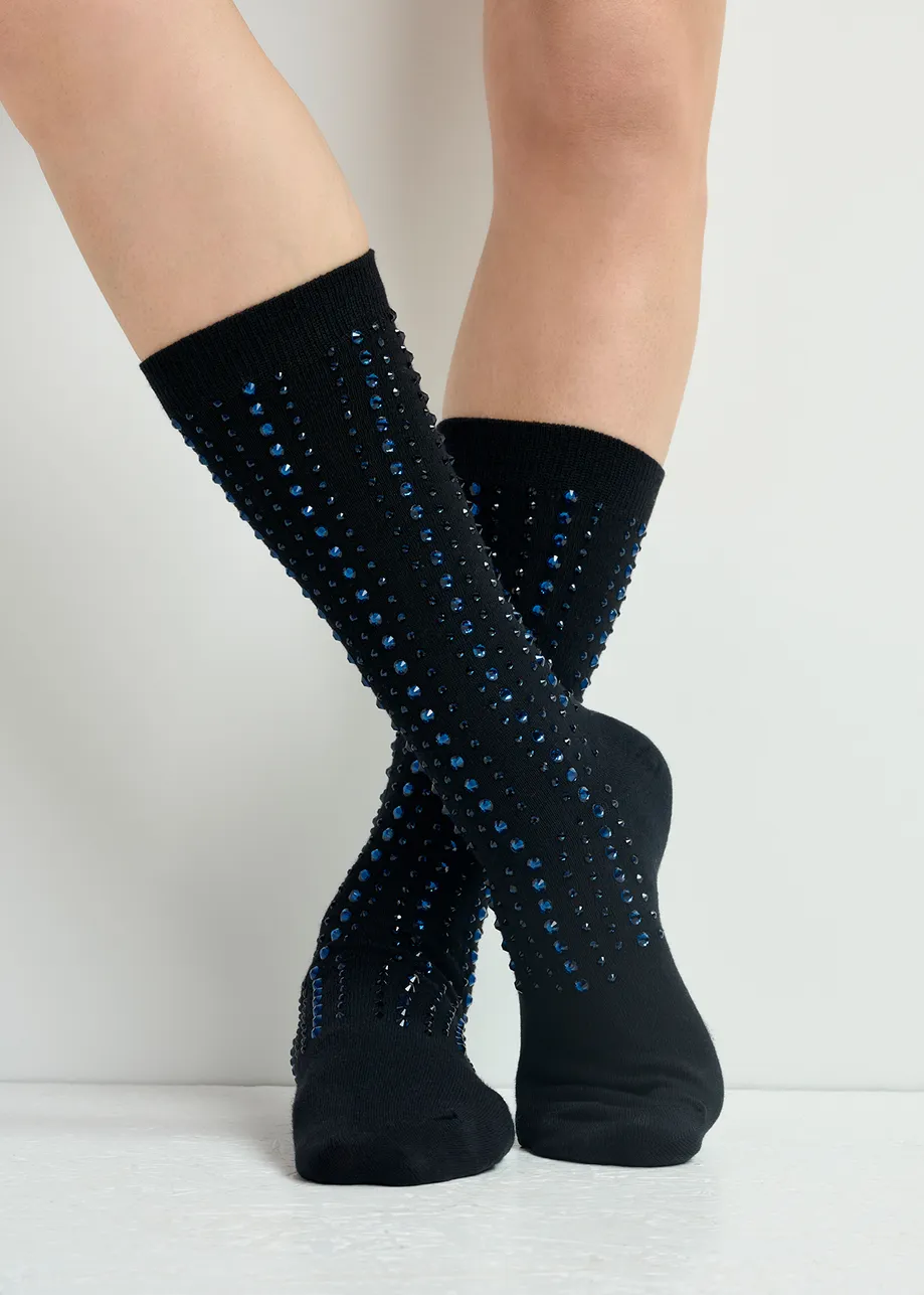 Black socks with rhinestone embellishments