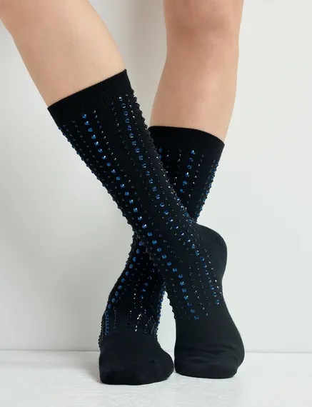 Black socks with rhinestone embellishments