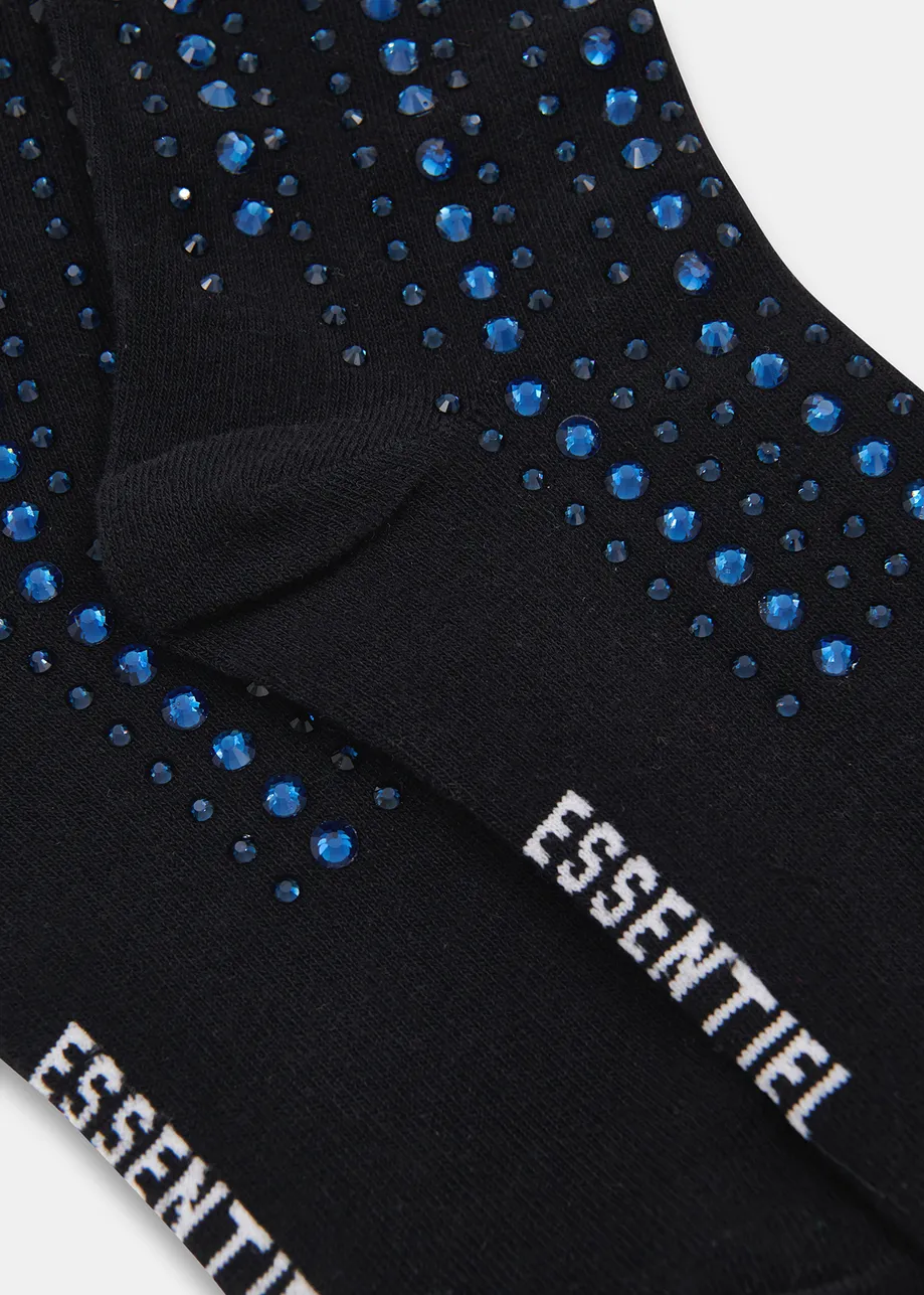 Black socks with rhinestone embellishments