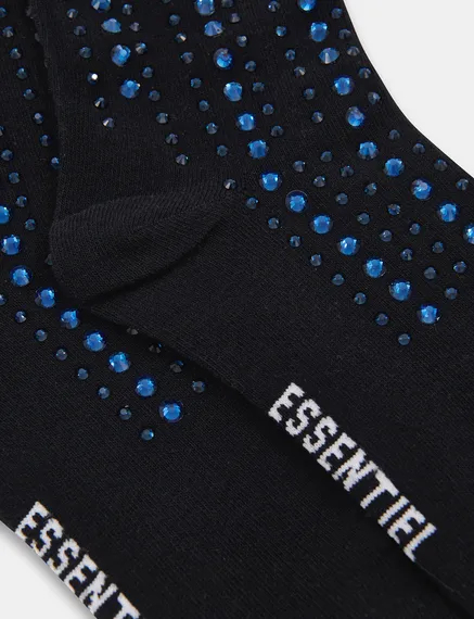 Black socks with rhinestone embellishments