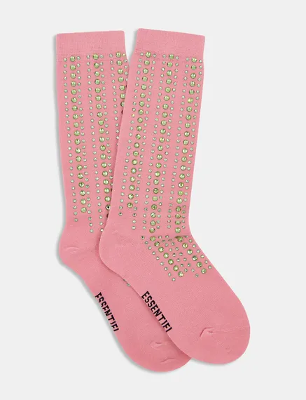 Chaussettes vieux rose à strass