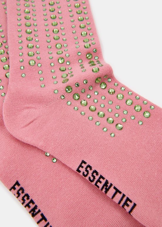 Chaussettes vieux rose à strass