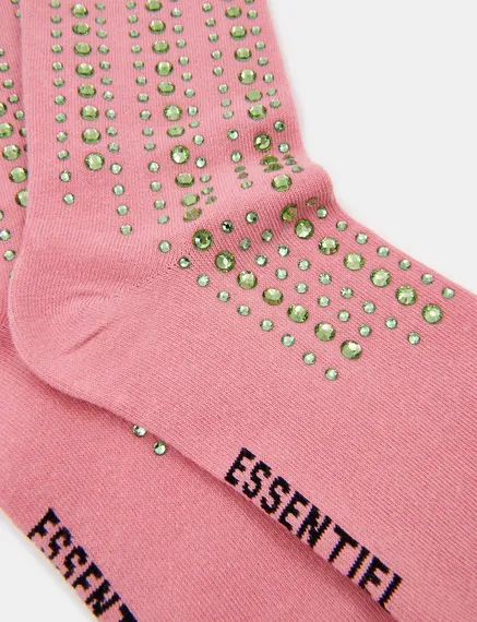 Vintage pink socks with rhinestone embellishments