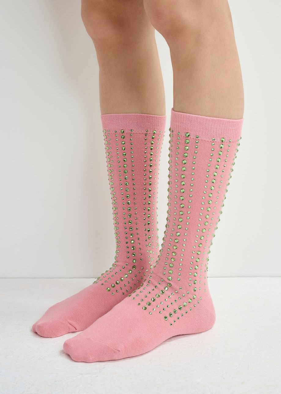 Vintage pink socks with rhinestone embellishments