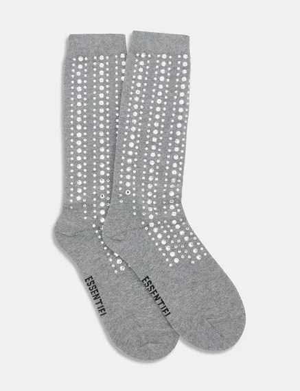 Grey socks with rhinestone embellishments