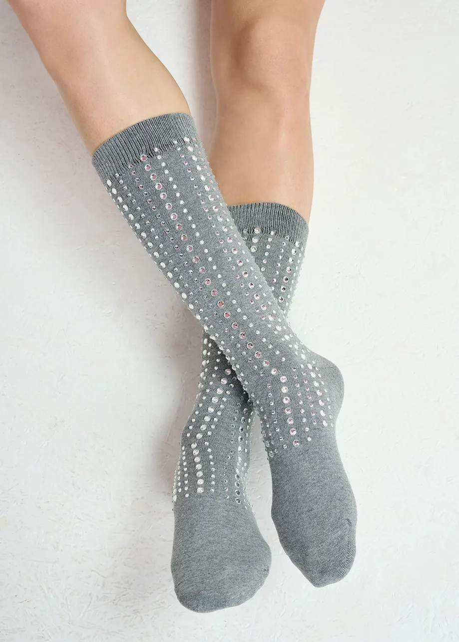 Chaussettes grises à strass