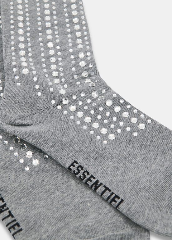 Grey socks with rhinestone embellishments