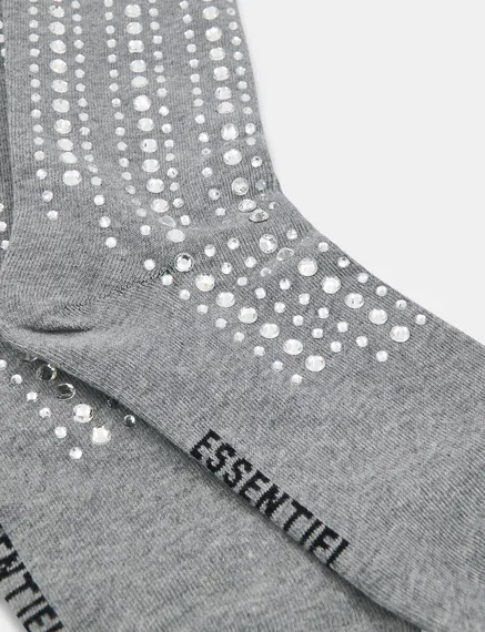 Grey socks with rhinestone embellishments