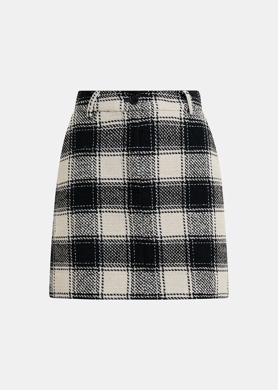 Ecru and black checked mini skirt