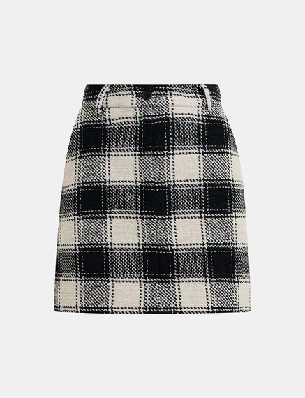 Ecru and black checked mini skirt