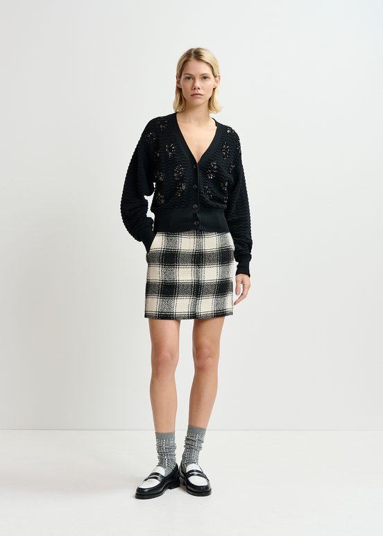 Ecru and black checked mini skirt