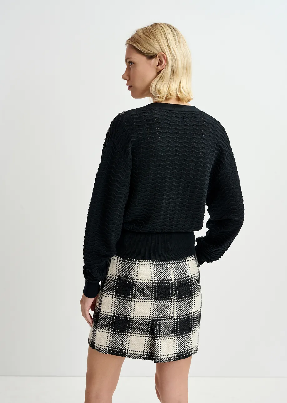 Ecru and black checked mini skirt