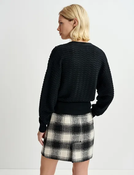 Ecru and black checked mini skirt