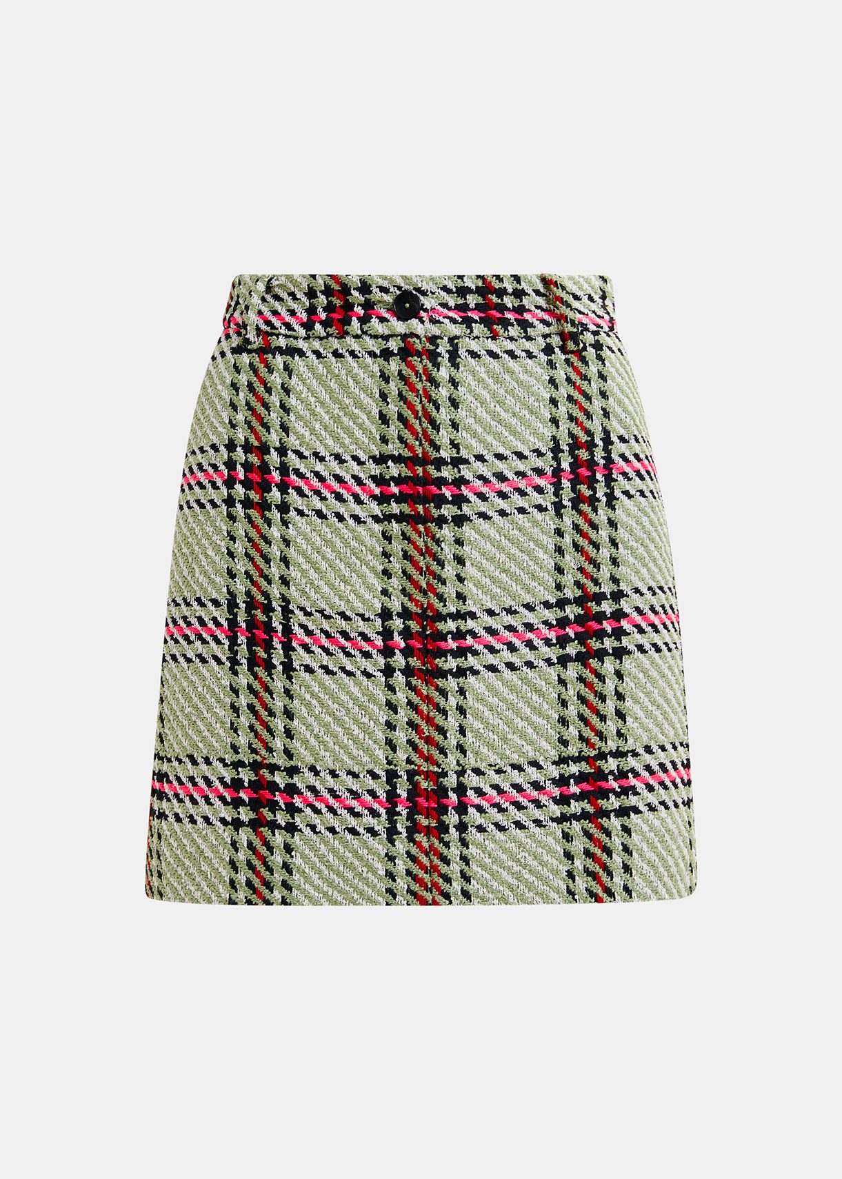 Ecru, black and green checked mini skirt