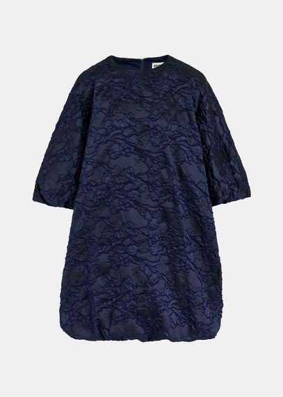 Mini-robe bouffante en jacquard bleu marine