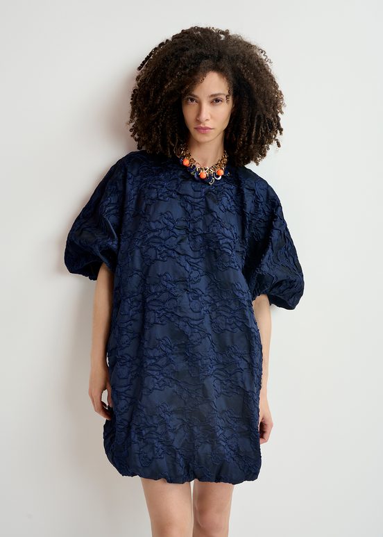 Mini-robe bouffante en jacquard bleu marine