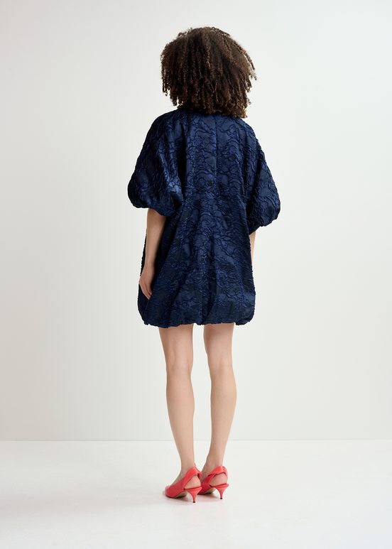 Mini-robe bouffante en jacquard bleu marine