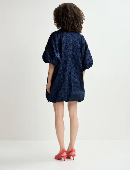 Mini-robe bouffante en jacquard bleu marine