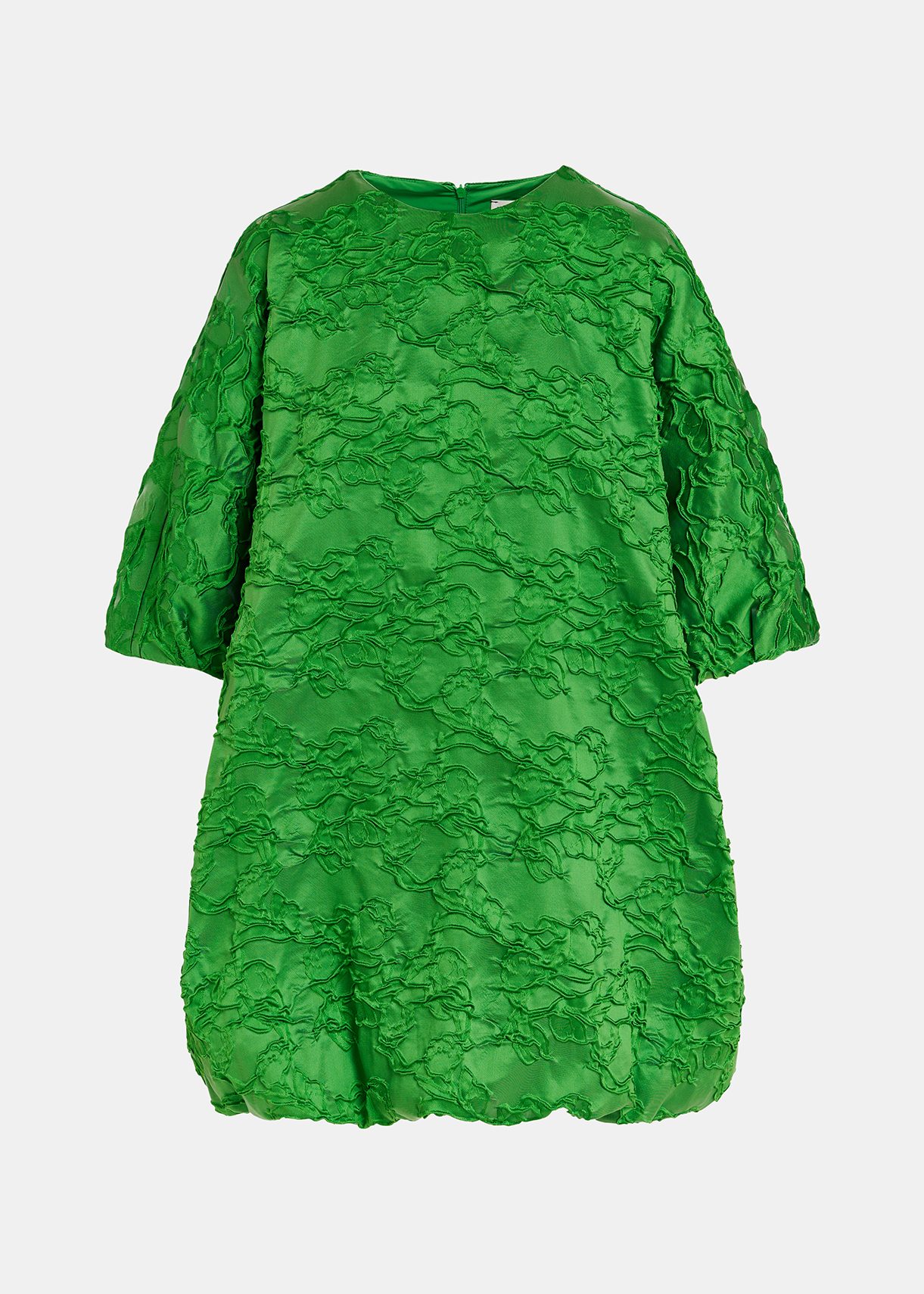 Green jacquard-woven puffy mini dress | Essentiel Antwerp