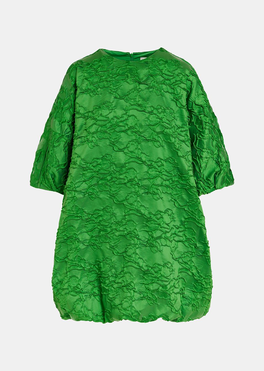 Green jacquard-woven puffy mini dress