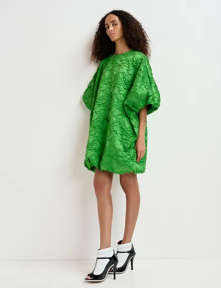 Groene mini-pofjurk in jacquard