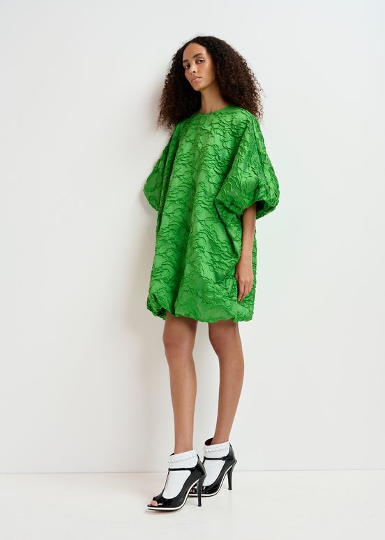 Groene mini-pofjurk in jacquard