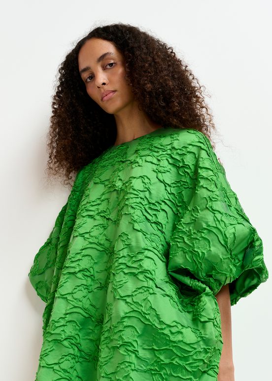 Mini-robe bouffante en jacquard verte