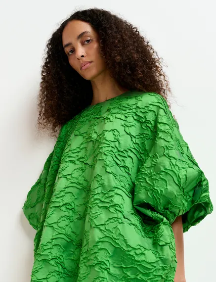 Groene mini-pofjurk in jacquard