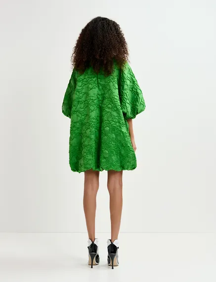 Mini-robe bouffante en jacquard verte