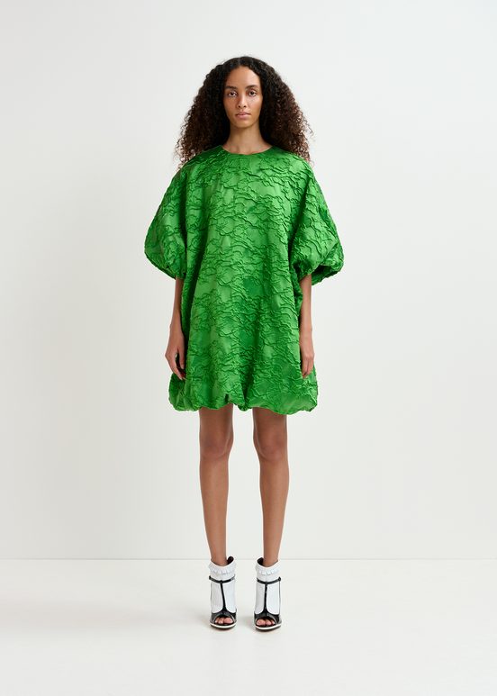 Groene mini-pofjurk in jacquard