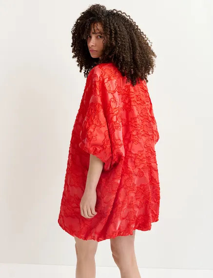 Mini-robe bouffante en jacquard rouge