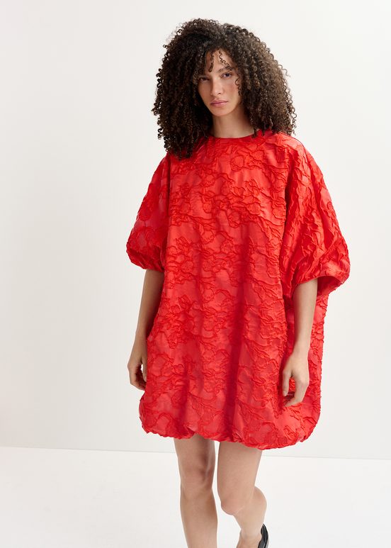 Minivestido abullonado de tejido jacquard, rojo