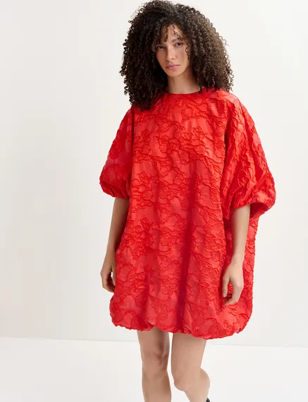 Minivestido abullonado de tejido jacquard, rojo