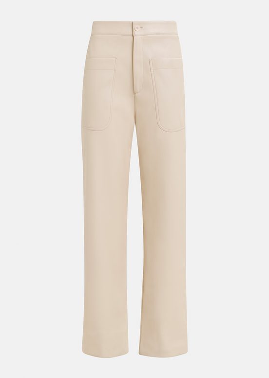 Ecru faux leather straight-leg pants