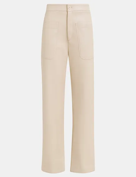 Ecru faux leather straight-leg pants