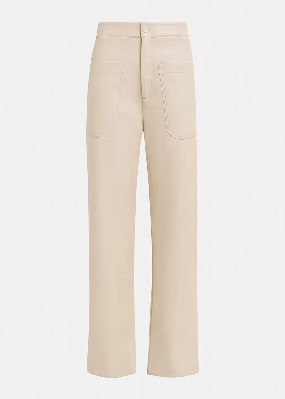 Ecru faux leather straight-leg pants