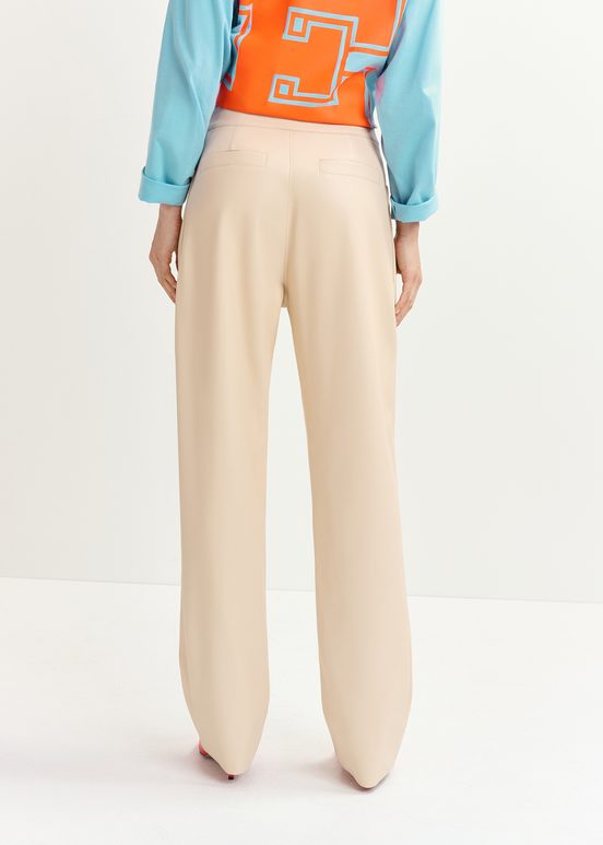 Ecru faux leather straight-leg pants