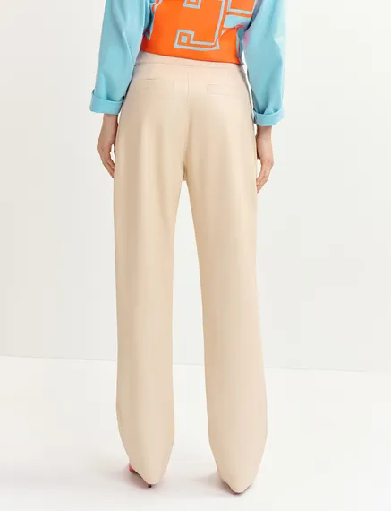 Ecru faux leather straight-leg pants