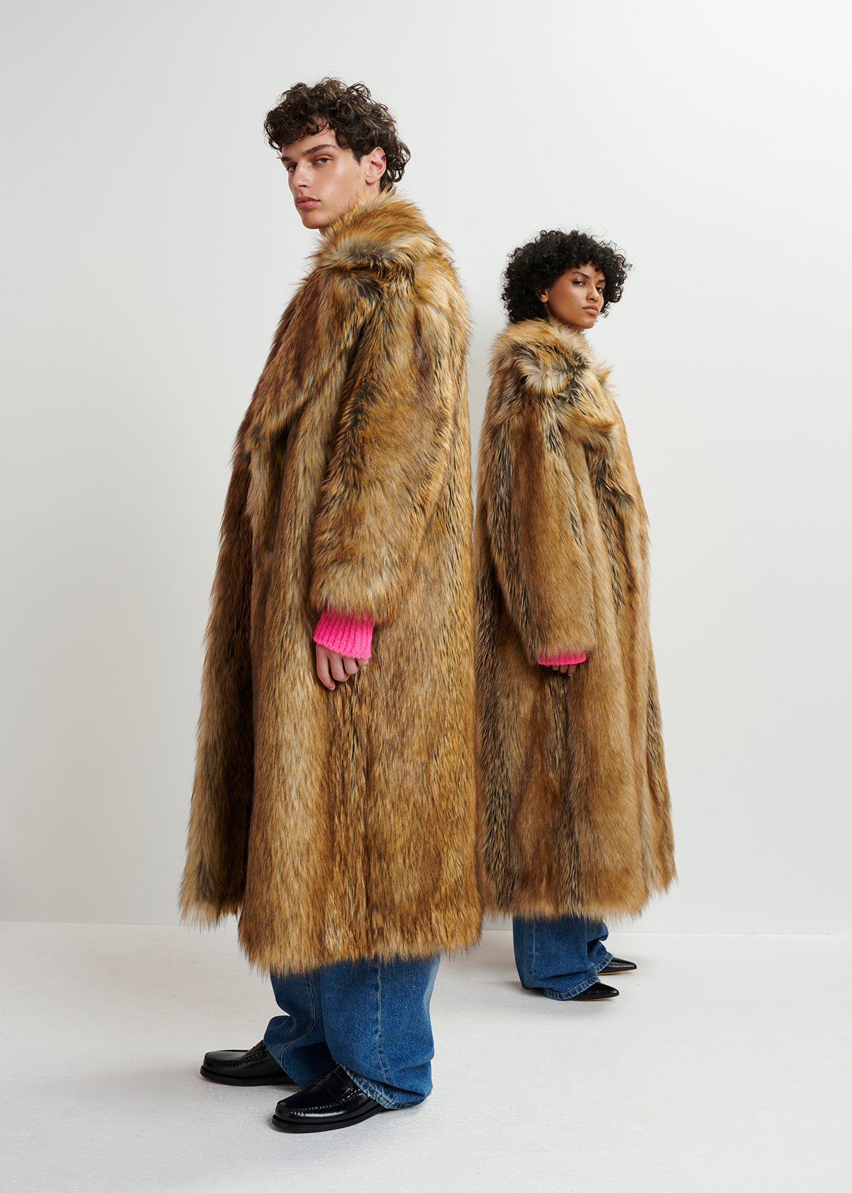 Brown oversized faux fur coat Essentiel Antwerp United Kingdom