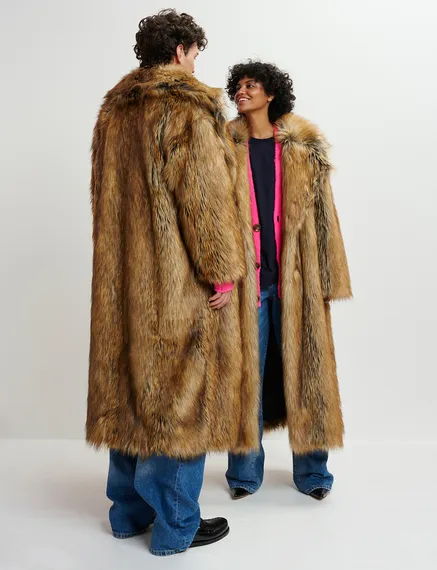 Brown oversized faux fur coat