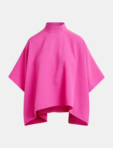 Fuchsiafarbenes Oversized Top mit Stehkragen