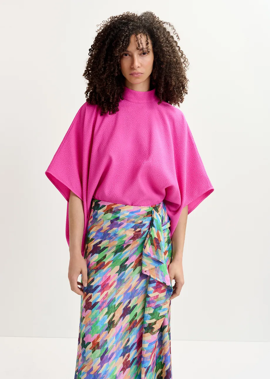 Fuchsia oversized top with stand-up collar