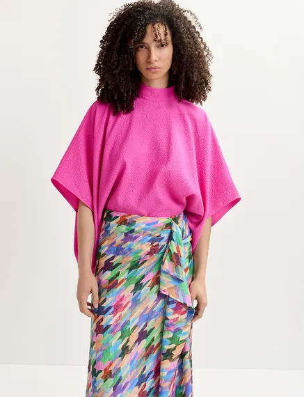 Fuchsia oversized top with stand-up collar