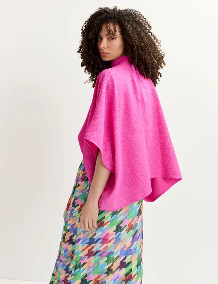 Fuchsia oversized top with stand-up collar