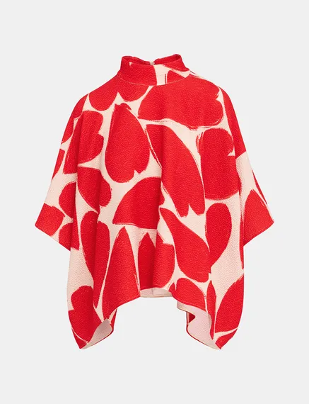 Off-white and red oversized top with stand-up collar