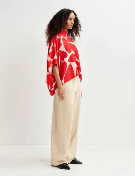 Off-white and red oversized top with stand-up collar