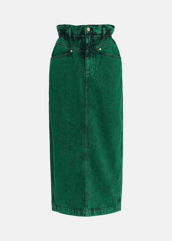 Dark green overdyed midi skirt with paperbag waist