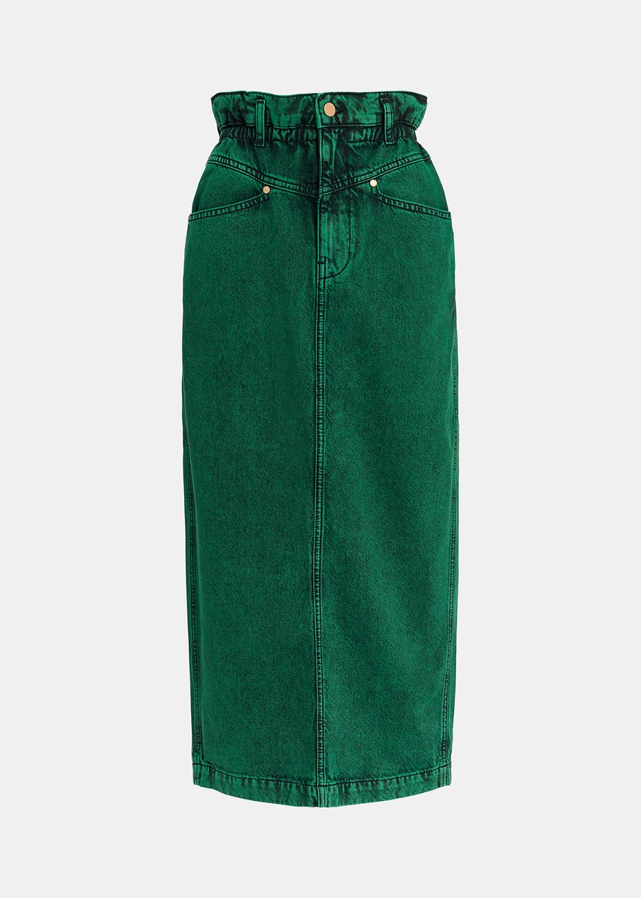 Dark green overdyed midi skirt with paperbag waist