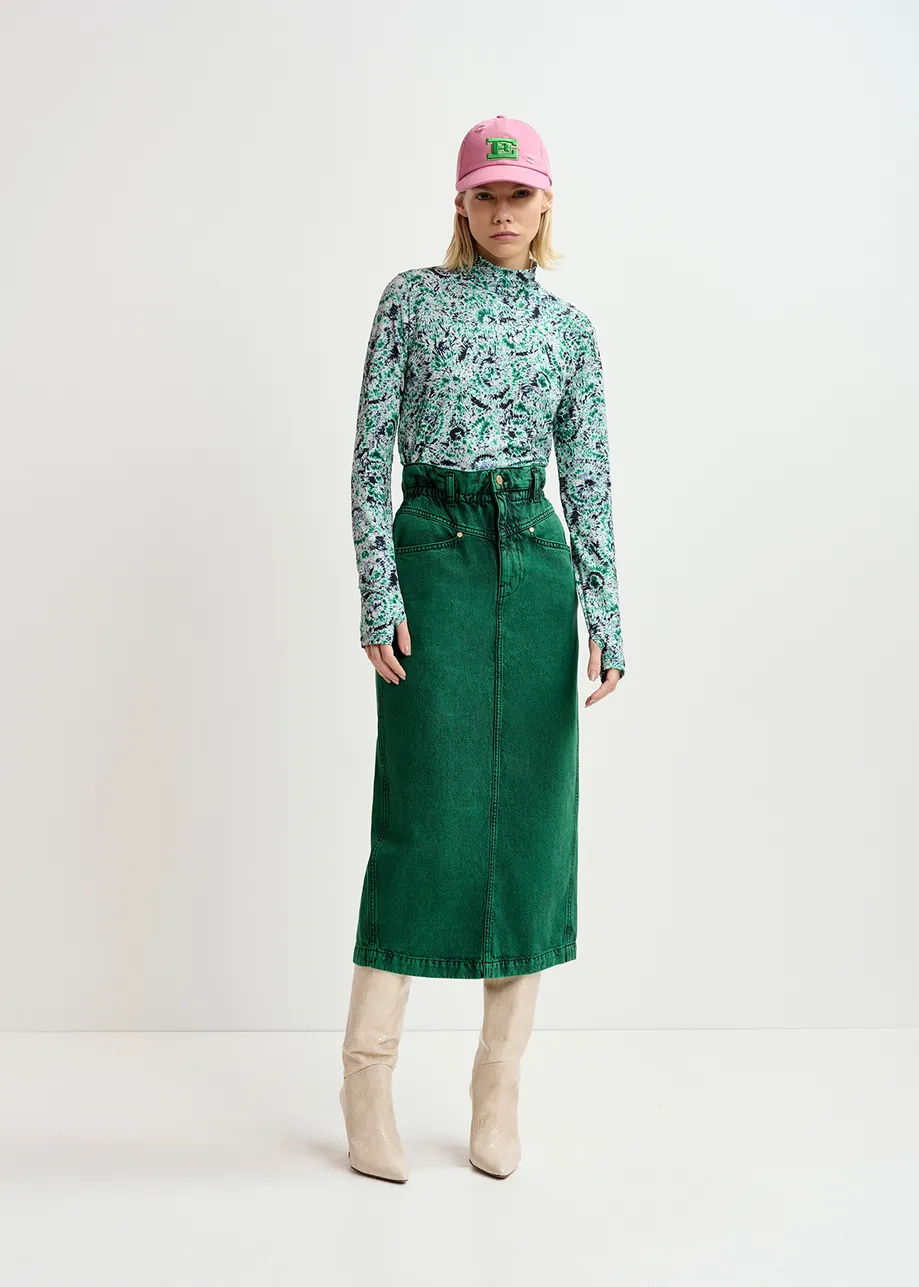 Dark green overdyed midi skirt with paperbag waist