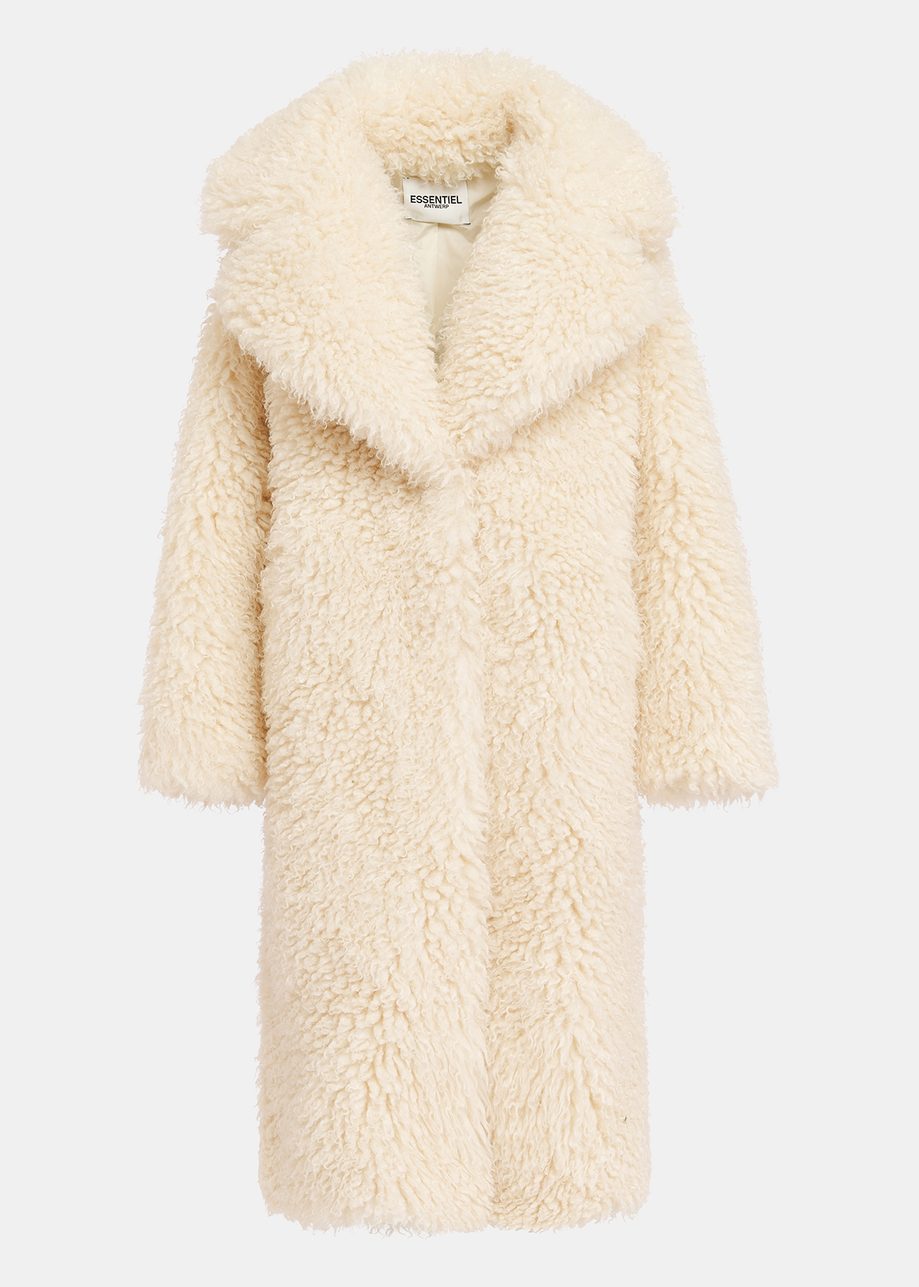 Cappotto oversize in shearling ecologico écru